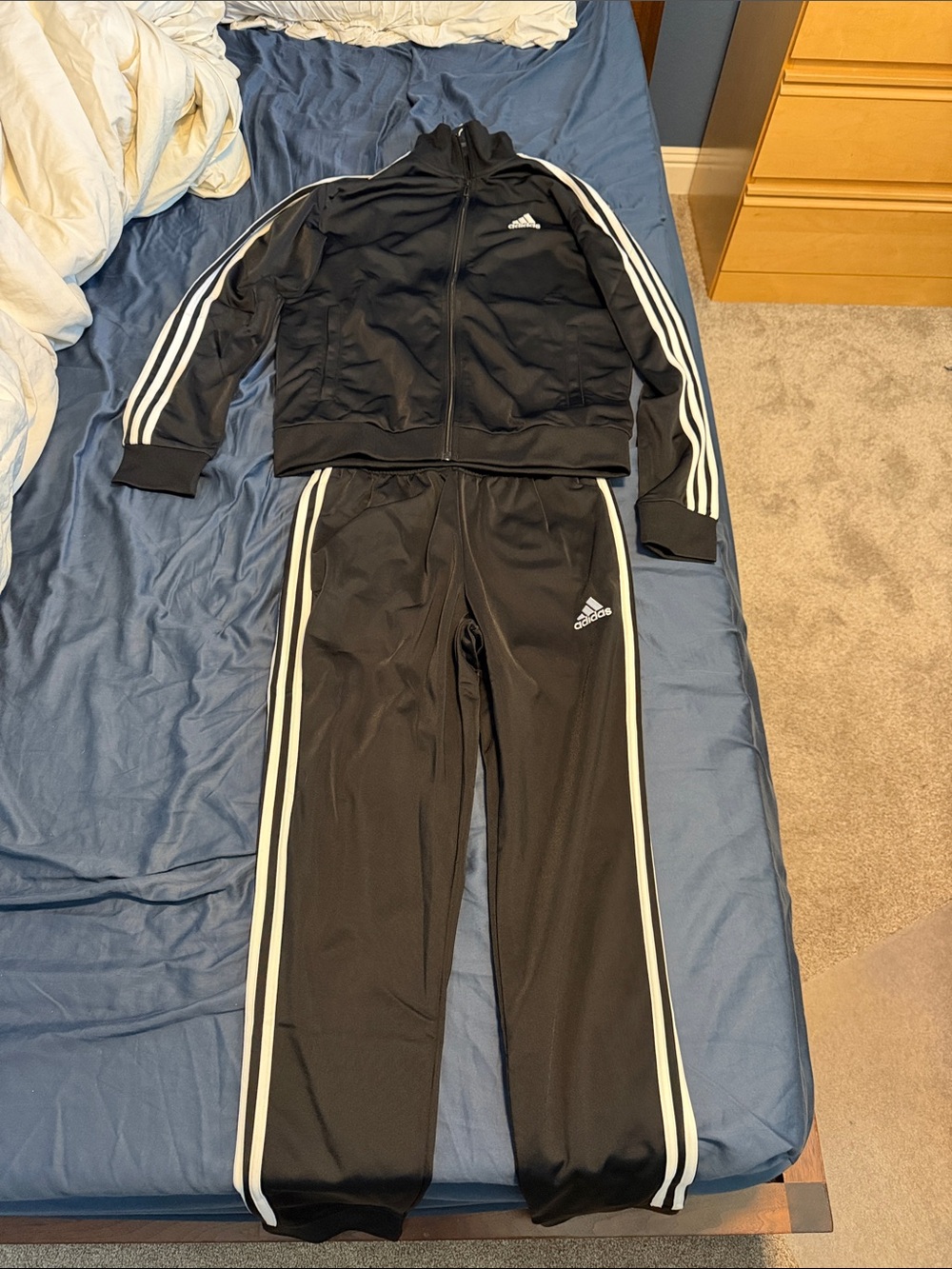 adidas Black Kids Track Sweatpants with White Stripes